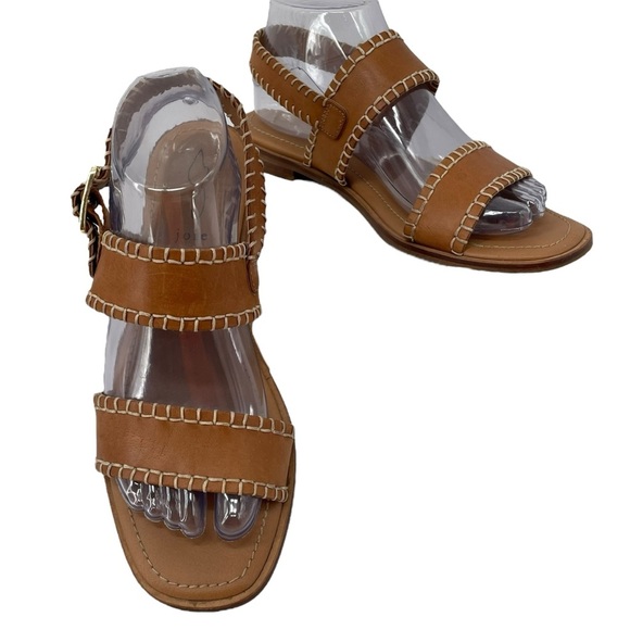 Joie Leather Whipstitch Double Strap Square Toe Chic Classic Stylish Sandals - 8 - Picture 1 of 13